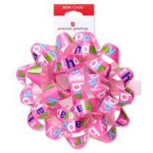 4.25 IN. PINK BIRTHDAY CONFETTI GIFT BOW, HAPPY BIRTHDAY (1-COUNT)