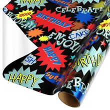 20 Sq. ft. Comic Foil Birthday Wrapping Paper