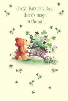 BEAR W CART OF SHAMROCKS