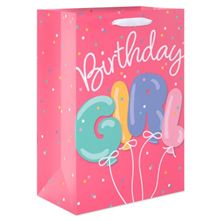 Medium Pink Birthday Gift Bag for Girl, Pink Balloons