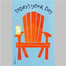 ORANGE CHAIR W DRINK ON BLUE