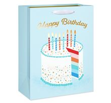 Large Light Blue Birthday Gift Bag, Cake and Candles