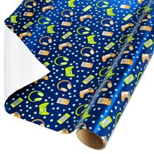 15 Sq. ft. Foil Wrapping Paper for Kids, Video Game Icons