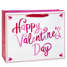 Large White Valentine's Day Gift Bag, Pink Lettering (1-count)