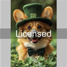 PHOTO CORGI IN GREEN