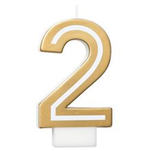 Gold Birthday Number Candle, Number 2