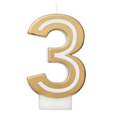 Gold Birthday Number Candle, Number 3