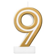 Gold Birthday Number Candle, Number 9