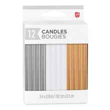 Birthday Candles, Long Thin Assorted Metallic (12-Count)