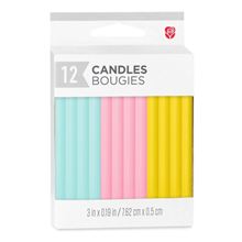 Birthday Candles, Long Thin Green, Pink, and Yellow (12-Count)