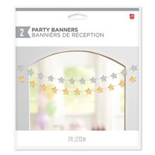 7' All Occasion Party Banner Decoration, Gray and Orange Stars
