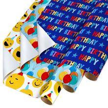 75 Sq. ft. Birthday Multi-Roll Wrap, Balloons and Smiles (3-Count)